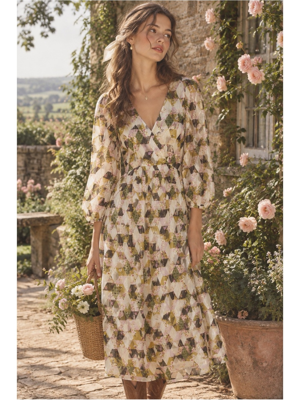 NWT J.Crew Lurex Floral Metallic Chiffon Patchwork Midi Dress Size 8 J Crew Boho